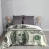 Benjamin Franklin 100 Dollar Bill Knitted Blankets Fleece Money Pattern USA Warm Throw Blankets for Car Sofa Couch Bedspread 3