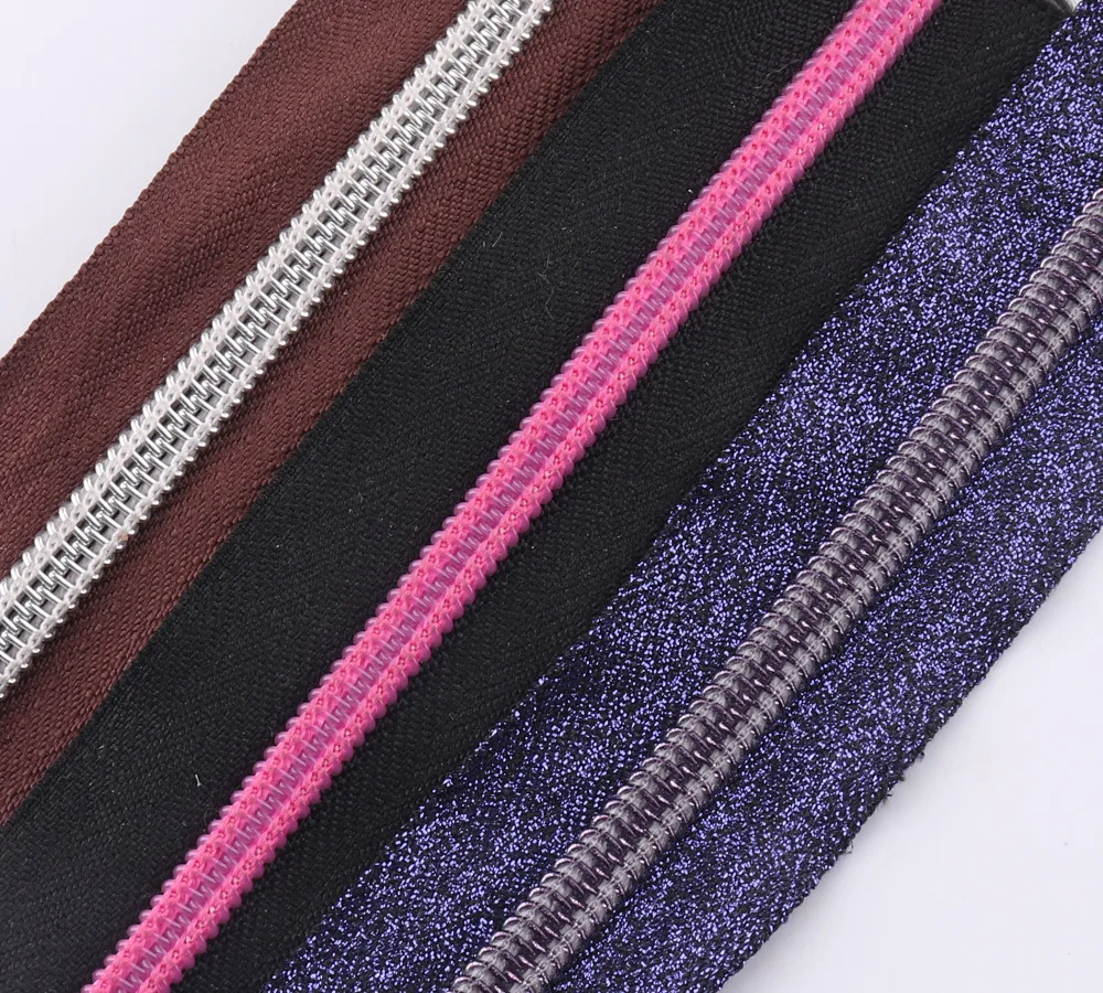 5meters No 5# Colorful Zipper Tape Leather Zipper Head Nylon Tape Zip Coil Zippers Tailor DIY Universal Zipper Replacement Kit