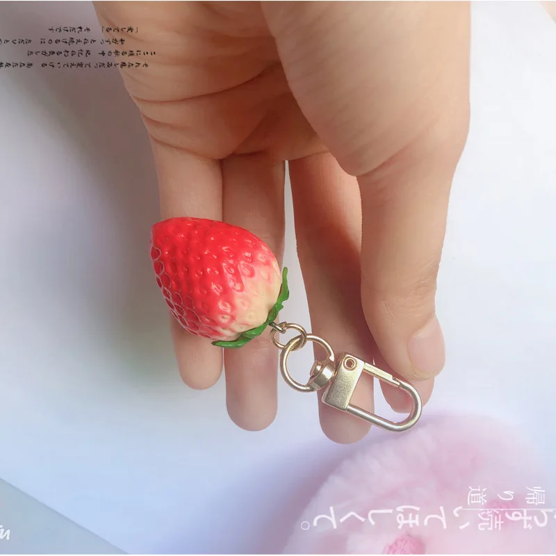Creative Model Strawberry Control GIRL'S Heart Keychain AirPod Car Accessories Bag Small Pendant Gift Lovely