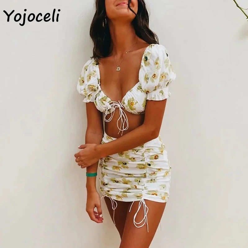 Yojoceli boho пляжное платье с принтом, комплект из двух предметов, женское короткое платье с квадратным вырезом, новое весеннее летнее женское платье vestidos