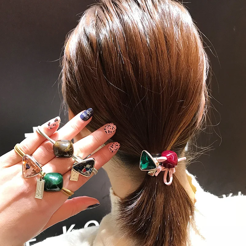 

Ins Online Celebrity Popular Rubber Band Hair Accessories Colorful Geometric Crystal Ball Elastic Hair Bands Girls Hair Ties Gum