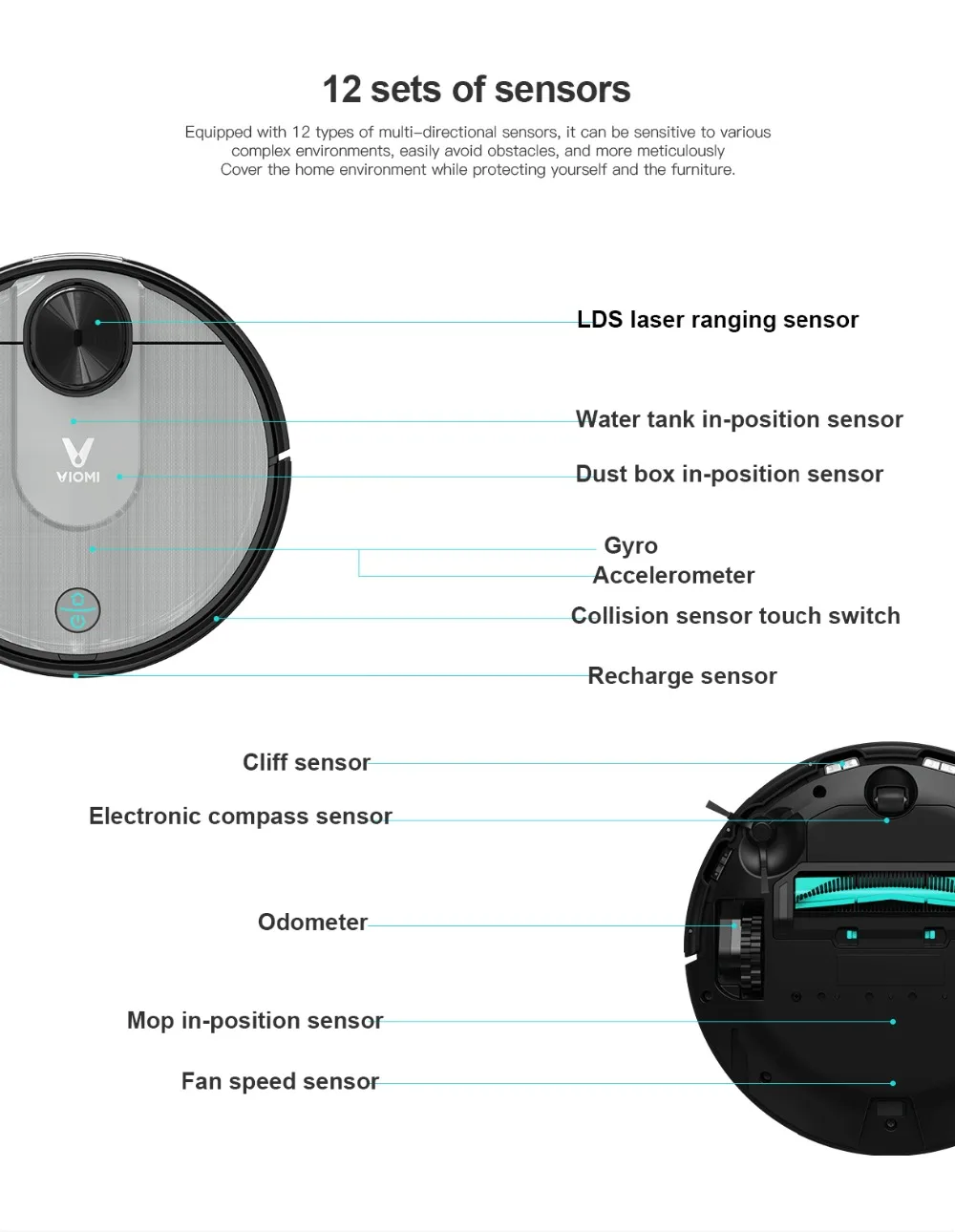 Original VIOMI V2 PRO vacuum cleaner 2100pa LDS strong suction sweeping robot automatic charging LDS laser navigation scanning 14