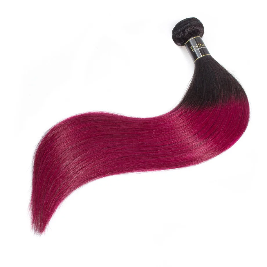 Ombre burgundy straight bundles with frontal T1B 99J colored human brazilian hair weave bundles hair extension 30 inch long remy
