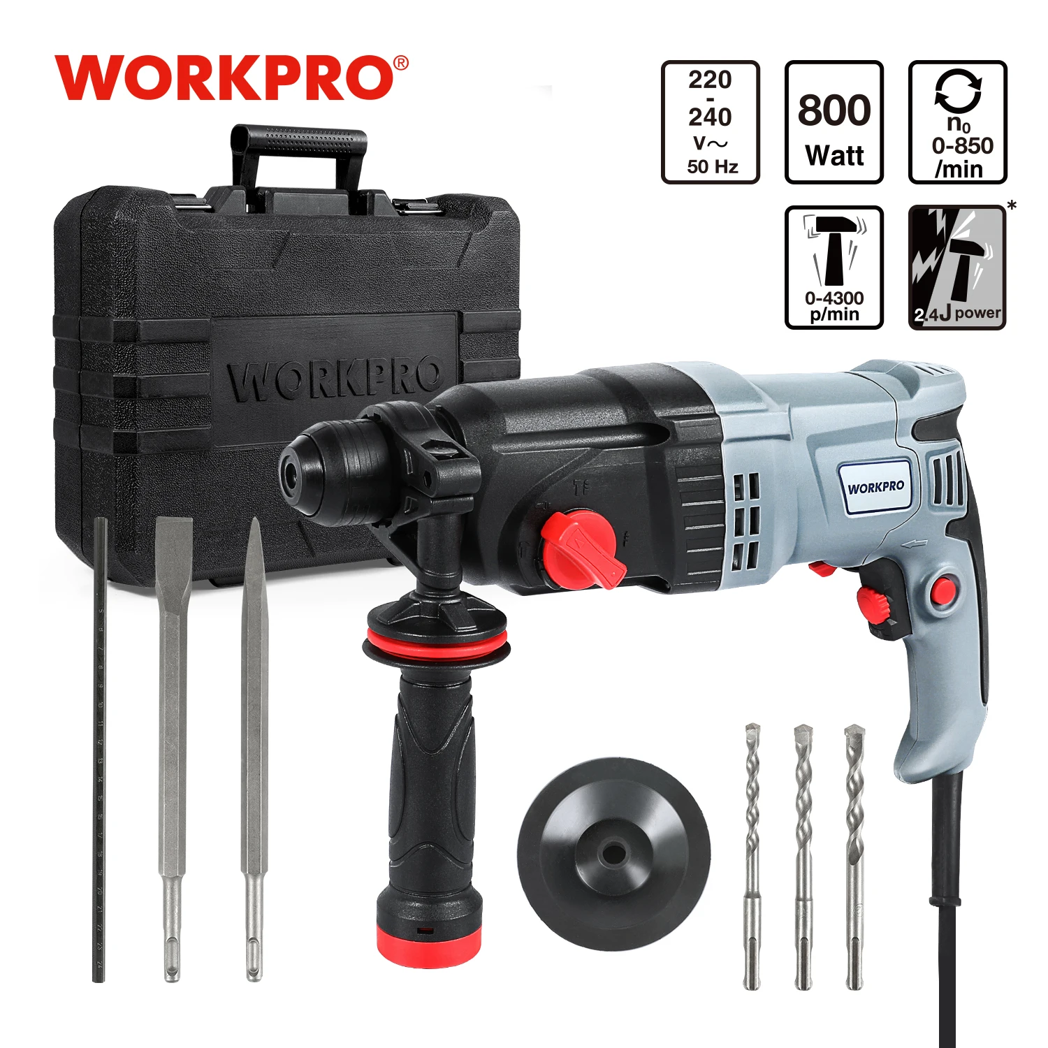 Проводные вращающиеся молотки WORKPRO 800 Вт дрель вибратор для бетона
