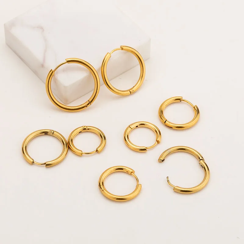 5 Paia Orecchini A Cerchio Finto Tunnel 8mm - Stile Punk In Acciaio Inox