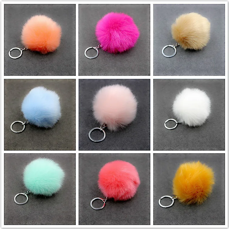 

Hot Sale 8CM 29 Colors Fluffy Rabbit Fur Ball Key Chain Cute Cream Black Artificial Rabbit Fur Keychain Women Car Bag Buckle