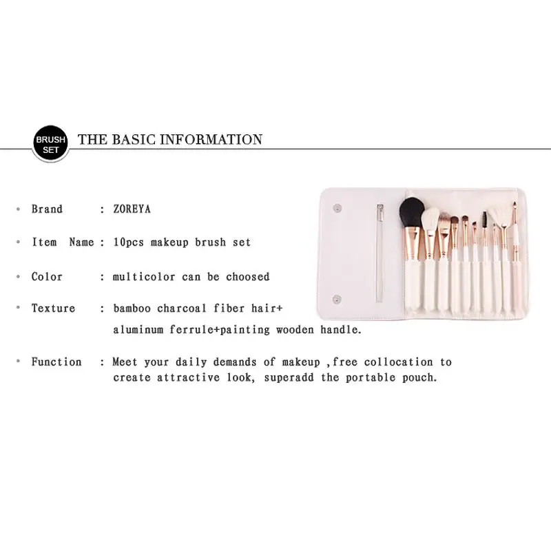 10Pcs Beauty Makeup Brushes Set Powder Foundation Eyeshadow Eyebrow Professional Make Up Tools