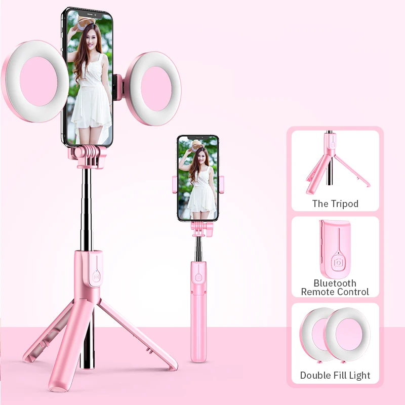 

Wireless Bluetooth Selfie Stick Flash Ring Light Extendable Handheld Monopod Tripod For Phone Multifunction