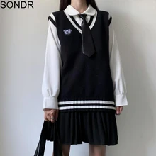 College Style V-Neck JK Uniform Knit Vest Women Embroidery Stripe Soft Girl Sleeveless Pullovers Basic Sweater Vest Pull Femme College Style V-Neck JK Uniform Knit Vest Women Embroidery Stripe Soft Girl Sleeveless Pullovers Basic Sweater Vest Pull Femme