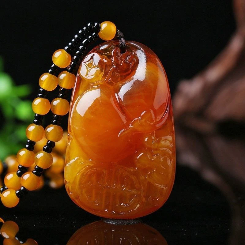 Retro Water Drop Pendant Long Necklace Ethnic Style Female Amber Carved Beaded Sweater Chain Jewelry Gift | Украшения и
