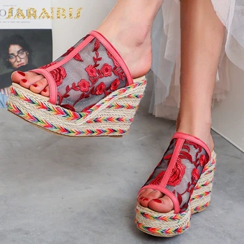

Sarairis 2020 New Fashion Plus Size 47 Wedge High Heels Summer Shoes Woman Slippers Slip On Platform INS Hot Slippers Women