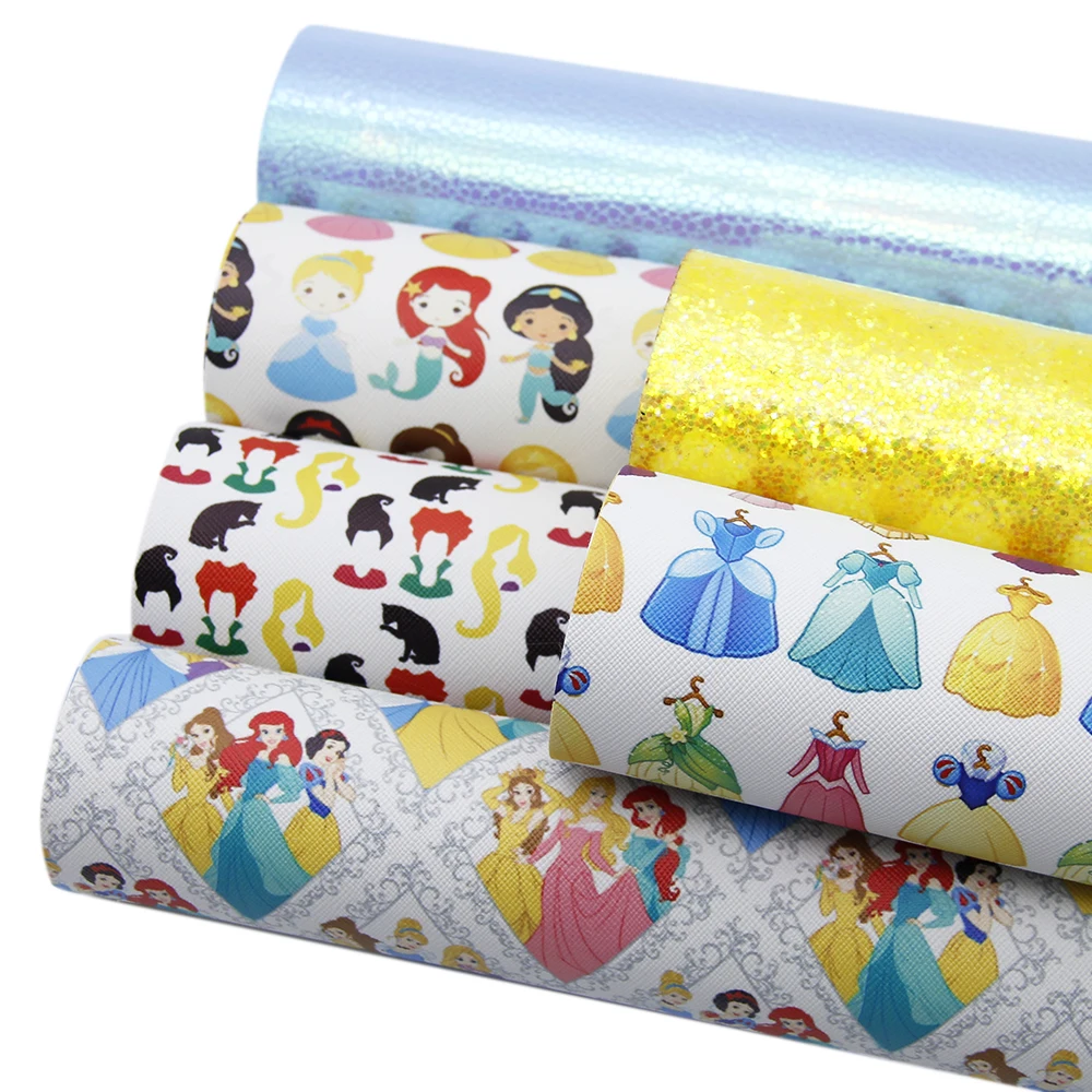 

New 6Pieces/set 20*34cm Girl Printed Multi-material Synthetic Leather Patchwork Hair Bow Handbag DIY Earring Making,1Yc8011