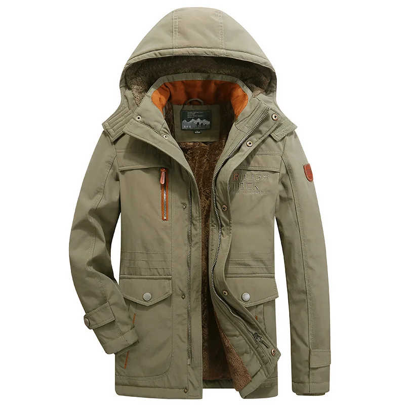 Зеленая зимняя мужская длинная Куртка карго, толстая Вельветовая теплая пуховая парка, Повседневная Теплая стеганая куртка, плюс Азиатский размер M-5XL 6XL - Цвет: ASIAN SIZE  8186