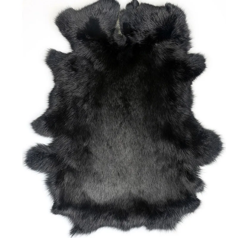 Многоцветный натуральный настоящий кроличий мех цельный пушистый кроличий кожаный мех домашний Декор Аксессуары для одежды высокое качество - Цвет: Черный