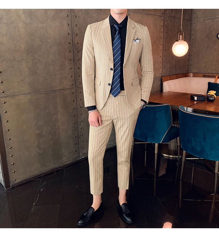 trajes para hombre мужские костюмы наборы костюм жениха деловая повседневная одежда костюмы для выпускного вечера полосатые Дизайнерские мужские модные пальто брюки 2 шт