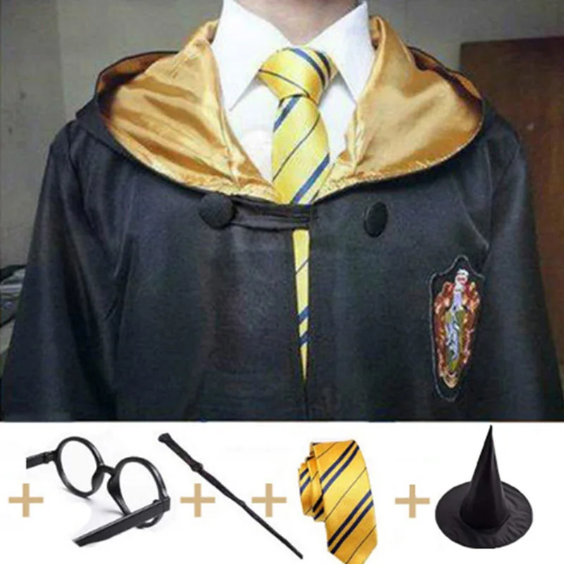 Hufflepuff Set2 Ravenclaw Potter, маскарадные костюмы робы, накидка Поттера, волшебный плащ Гриффиндор Слизерин, Hufflepuff, одежда для костюмированной вечеринки для детей и взрослых, подарок - Цвет: Hufflepuff Set2