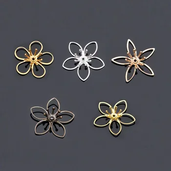 

50PCS Gold/Silver Color Filigree Flowers Bead Cap Metal Copper Flower Connector Base Setting For Jewelry Making 20mm 21mm 22.5mm