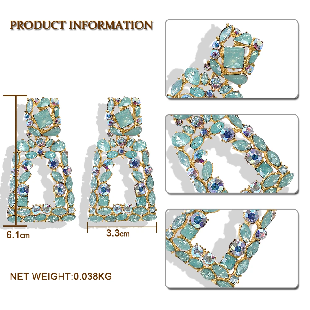 Dvacaman ZA хрустальные квадратные серьги для женщин Свадебные винтажные красочные свадебные Висячие серьги рождественские вечерние Подарочные ювелирные изделия