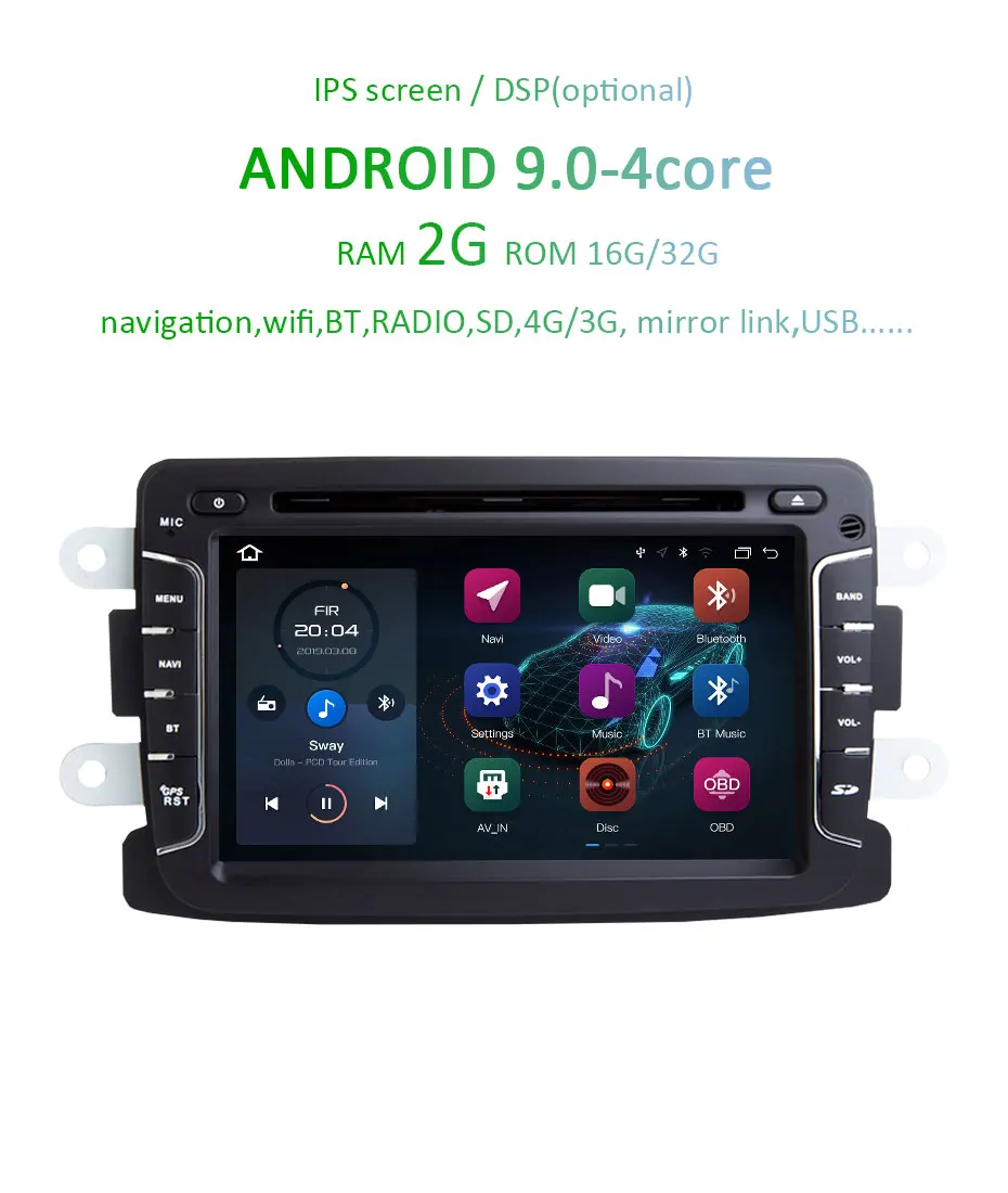 Perfect IPS DSP Android 9.0 64G Radio GPS For Dacia Sandero Duster Captur Lada Xray 2 Logan 2 Navigation Screen DVD PLAYER RECEIVER PC 2
