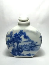 

YIZHU CULTUER ART Collection Old China blue-and-white Porcelain Painting Landscape Snuff Bottle Decoration
