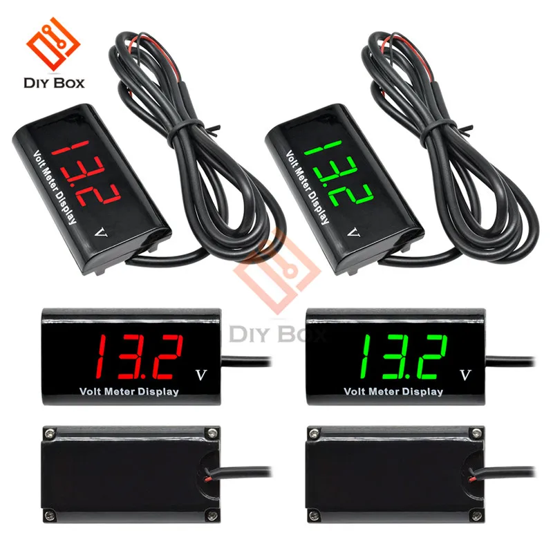 IPX6 0.56/" Digital Volt Meter DC12V 2 Lines LED Red Waterproof Voltmeter For Car