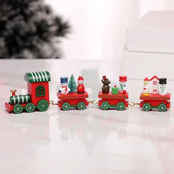 

New Style Wood Christmas Small Train 4-Section DIY Assembly-Holiday Desktop Decorations and Ornaments