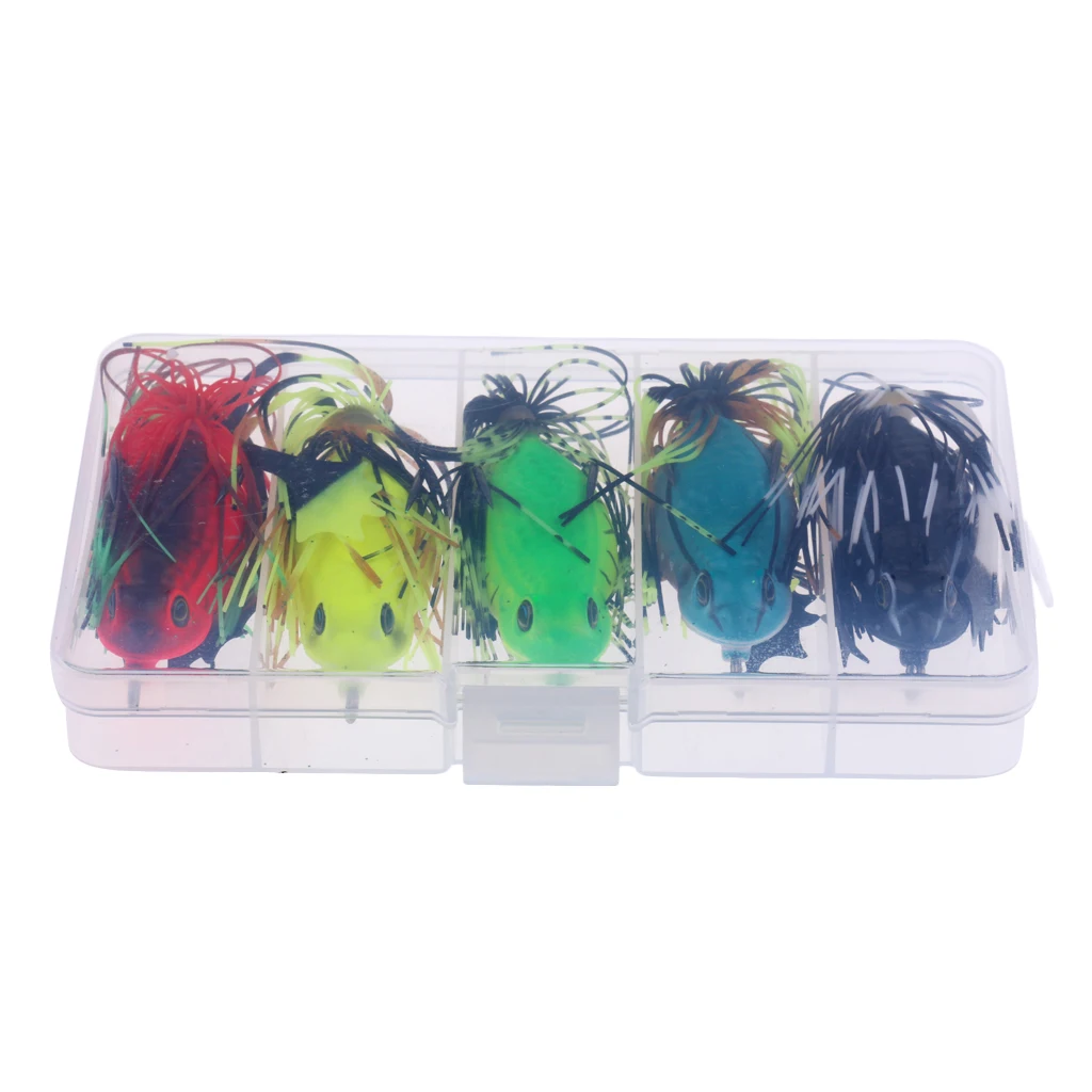5Pcs Frog Fishing Lures Soft Baits Topwater Crankbait with Threads Skirts