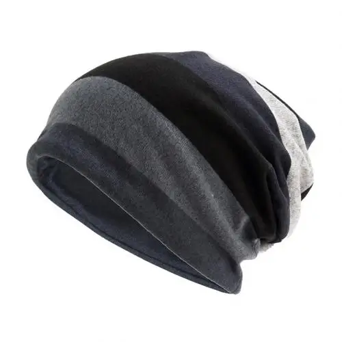 Black Gray Новая модная полосатая мешковатая шапка унисекс, теплая Осенняя зимняя хип-хоп кепка с черепом - Цвет: Black Gray