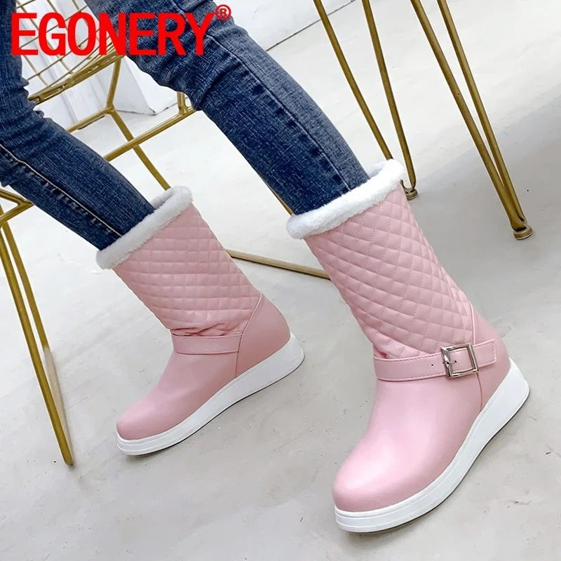 

EGONERY winter new plush warm snow boots outside sweet casual low heels platform round toe plus size women shoes drop shipping