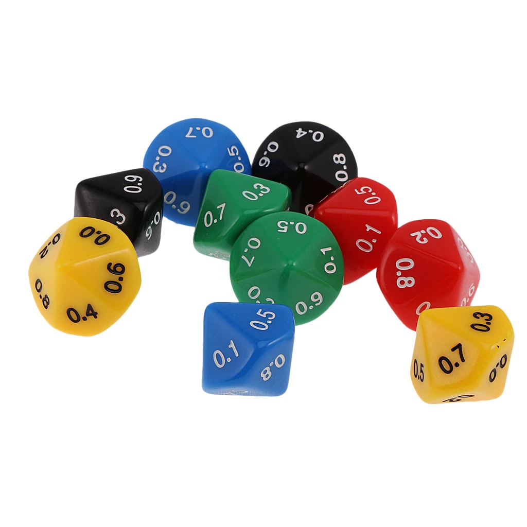 10 Pieces Ten Sided D0.0-0.9 Dices for D&D Casino Poker Dice Guessing Games 20mm
