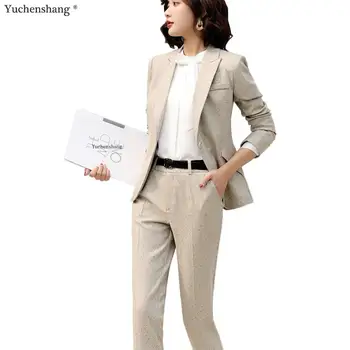 

2019 New Fall Winter Formal Pant Suits Blazers Jackets Coat and Pant Apricot Gray Two Piece Sets Suit