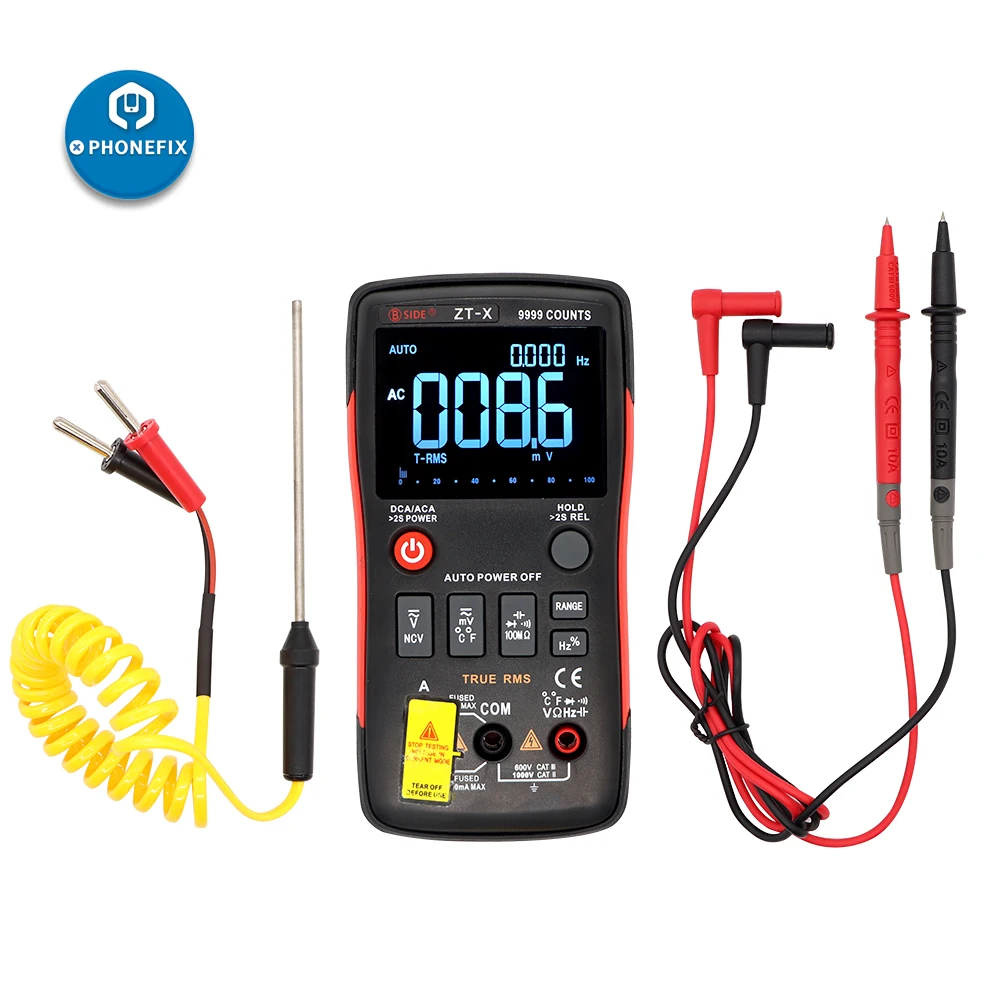 Цифровой мультиметр PHONEFIX ZT X с ЖК дисплеем True RMS 9999 отсчетов DMM Вольтметр