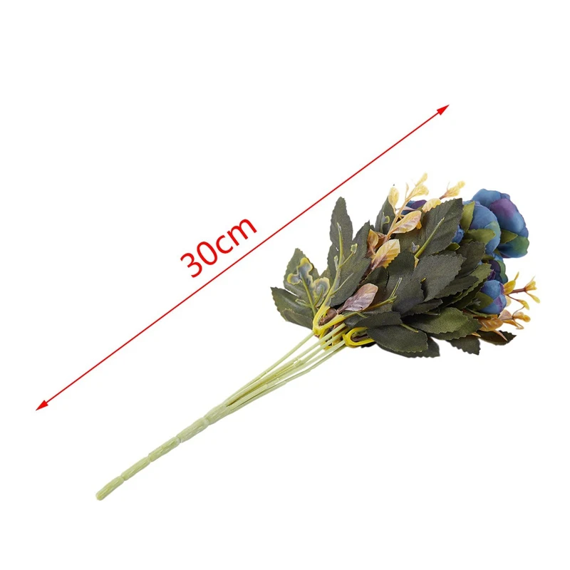 New 1 Bouquet 9 head Artificial Silk cloth Fake Flowers Leaf Peony Floral Home Wedding Party Decor Blue