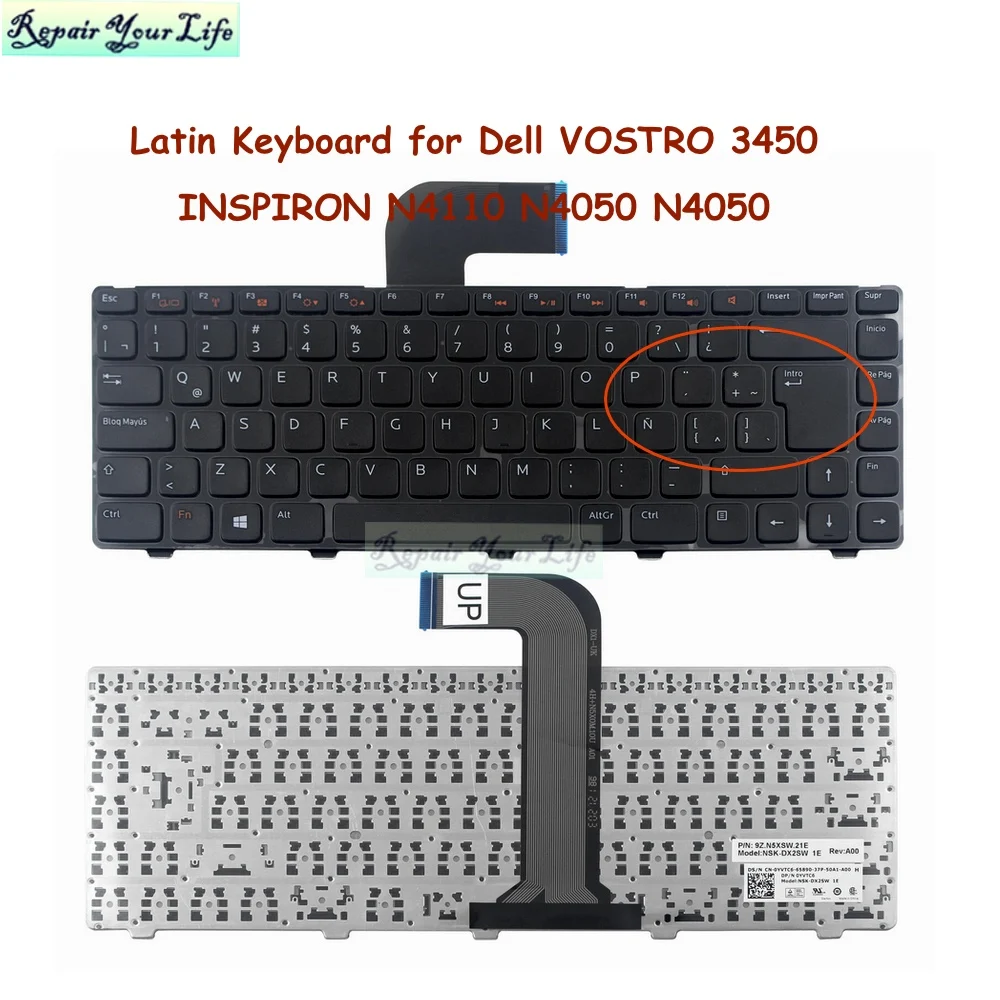0Yvtc6 Yvtc6 La Tastiera Latina Per Laptop Per Dell Vostro 3450 Inspiron 14R 14Z 5420 N4120 N4110 N4040 N4050 M4040 M4050 14Vr M411R