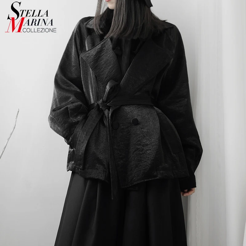 New 2019 Korean Style Women Winter Solid Black Jacket Coat With Sash Oversized Ladies Casual Streetwear Outerwear 1207B-16 | Женская