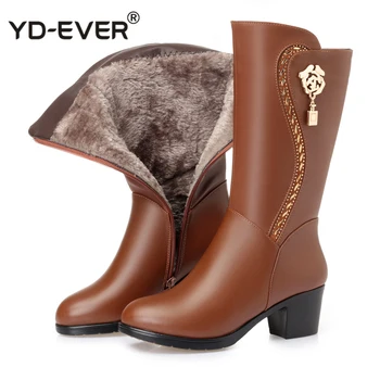 

Winter Knee High Boots Wool Fur Inside Warm Shoes Women High Heels Soft Leather Shoes Platform Snow Boots Footwear Botas