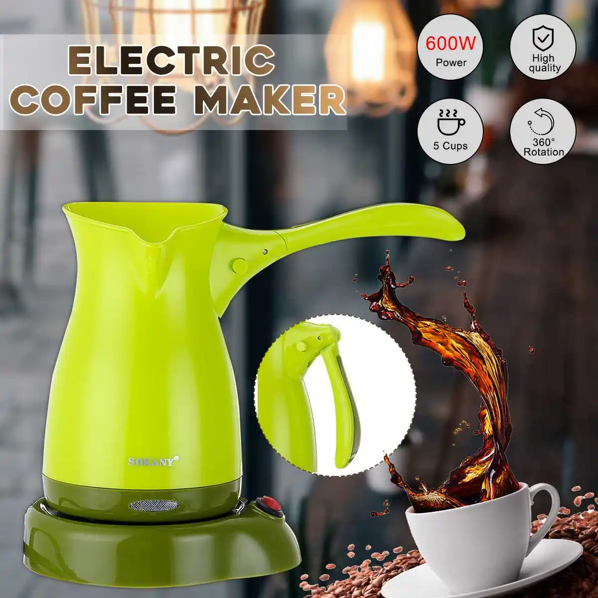 Portable Electric Coffee Maker Espresso Tea Moka Pot 220V Turkish Greek Coffee Machine Anti-slip Base Food Grade ABS Kettle