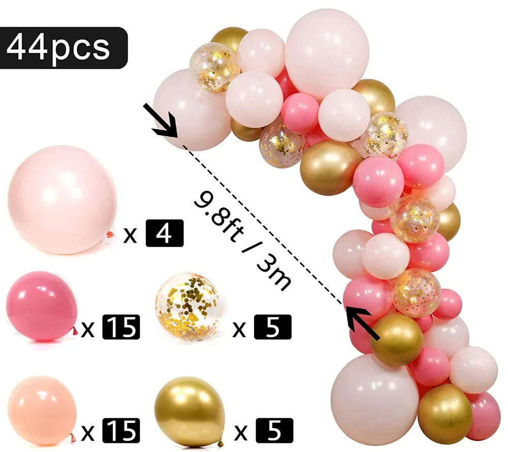 44 шт Шар АРКА гирлянда 1"-18" Розовый розовое золото воздушный шар "Конфетти" оптом для дня рождения ребенка душ Свадебная вечеринка украшения события
