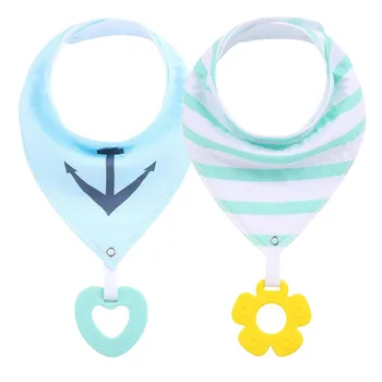 

2PCs/Lot New Style Baby Products Baby Teether and Bibs Set Cotton Bibs Newborn Baby Triangular Bibs Baby Care