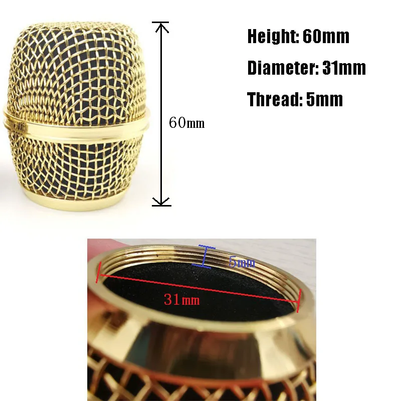 2pcs Polished Gold Beta87A Mesh Grille Metal Ball For Shure Microphone Accessories Wholesales