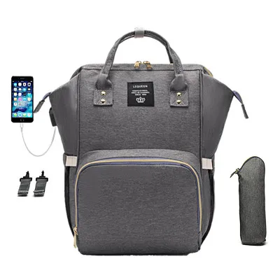 as picture USB модная детская сумка для коляски, сумка для подгузников, водонепроницаемые детские сумки для мамы, рюкзак для мамы и папы, подгузники lequeen с usb - Цвет: as picture