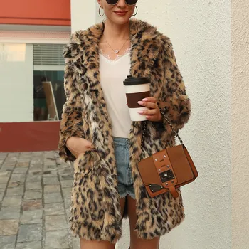 

New Fashion Women Autumn & Winter Coat Outdoor Jacket Womens Ladies Warm Faux Fur Coat Jacket Leopard Turn Down Collar Outerwear