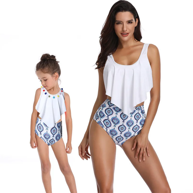 

Mommy and me swimsuit floral pink sexy swimwear for mother daughter clothes high waist bikini mom baby family matching outfits
