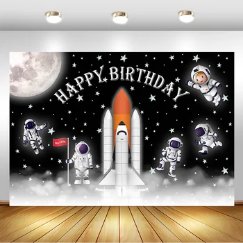 

Outer Space Boy 1st Birthday Backdrop Astronaut Rocket First Birthday Party Background for Photography Moon Stars Decor Banner