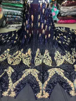 

Latest African Fabrics Flowers High Quality 2020 Nigerian Net Lace Fabric with Sequins Sequence Lace for Women Dresses