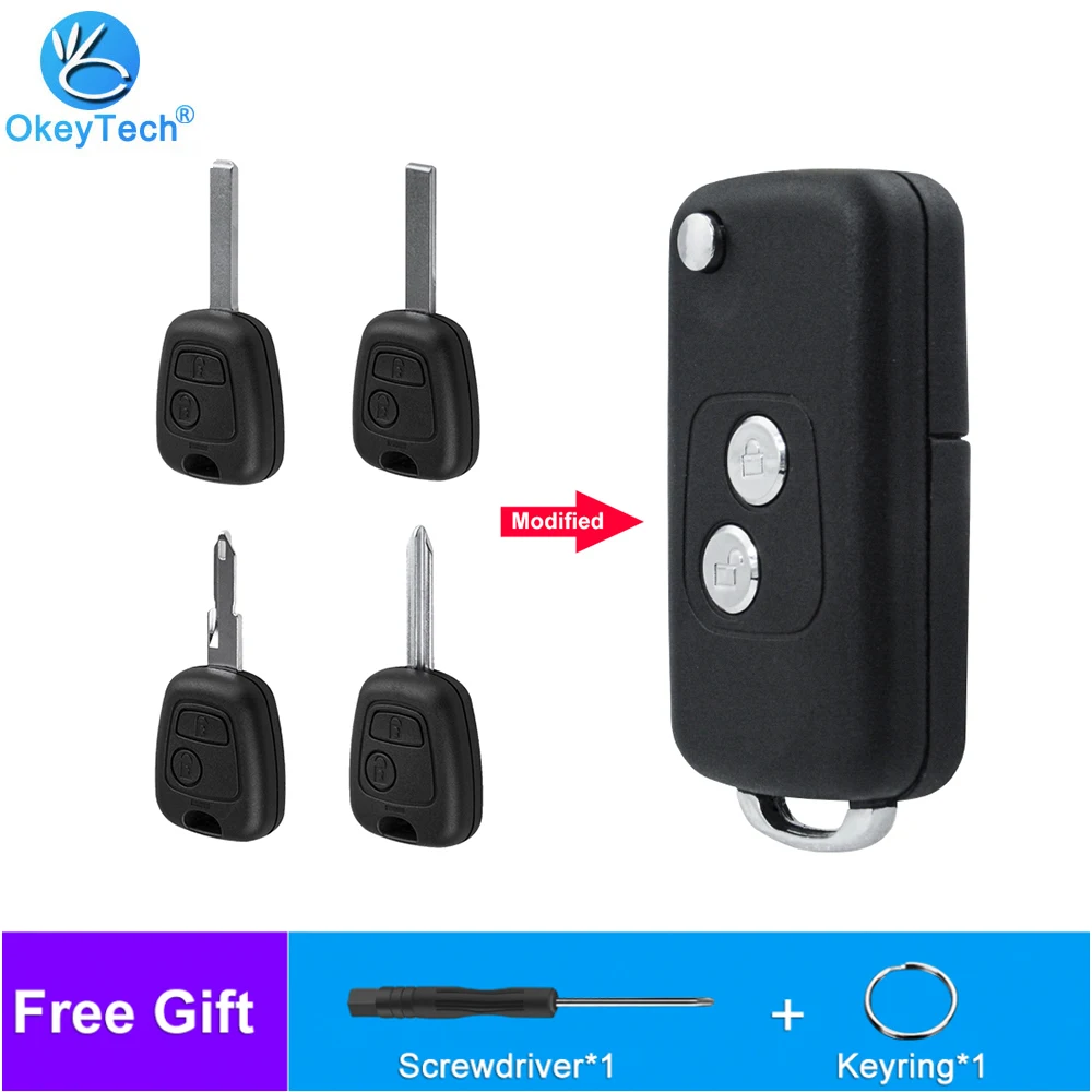 OkeyTech For Citroen C1 C2 C3 Xsara Picasso Peugeot 206 306 307 406 2 Buttons Modified Flip Remote Car key Shell Case Blank | Автомобили и