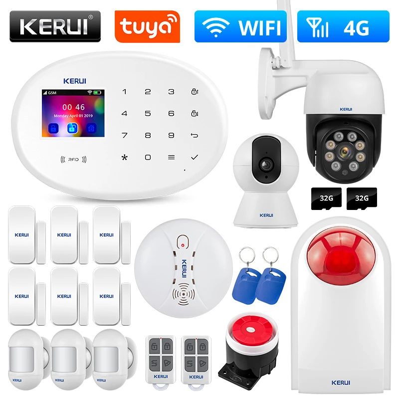 KERUI Samrt Home Tuya app WIFI GSM 4G Security Alarm System kit IP Camera Siren