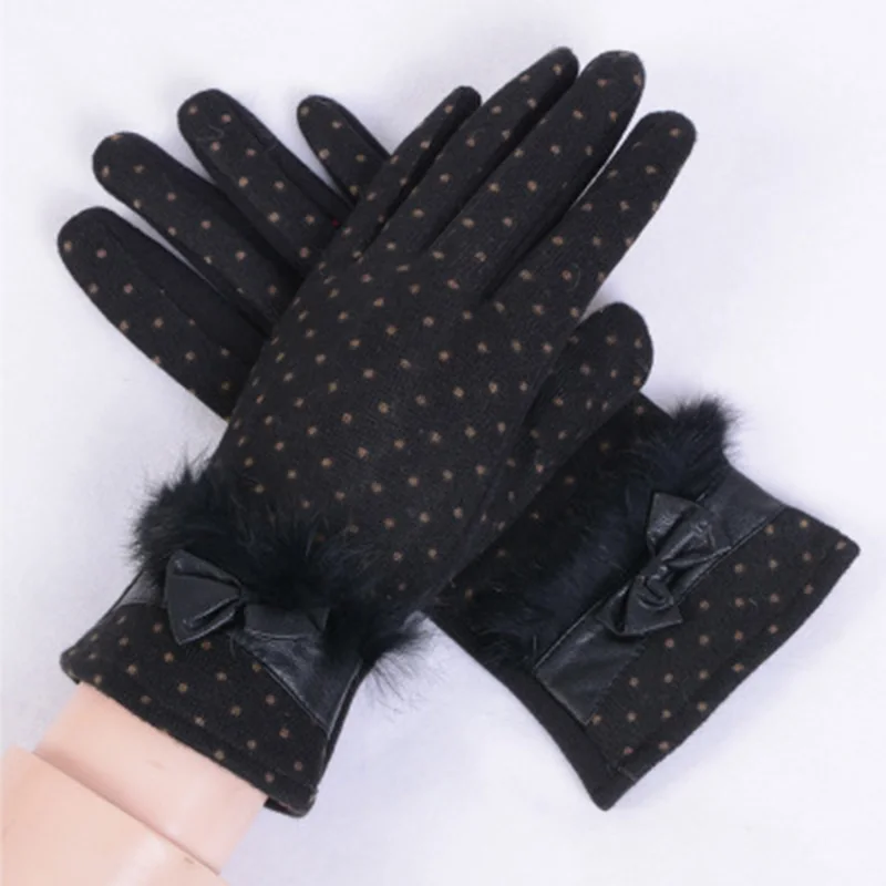 Зимние кашемировые милые женские перчатки с вышивкой лисы, тонкие теплые бархатные варежки, весенние ветрозащитные перчатки для езды на велосипеде E47 - Цвет: E46C Black