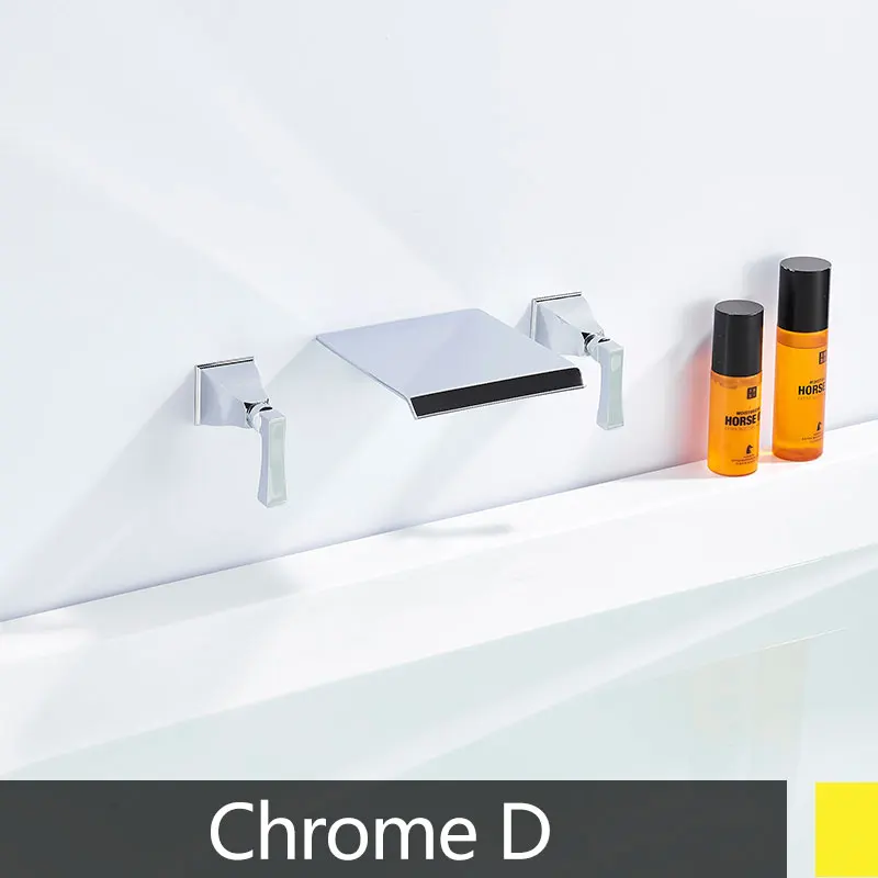 Хромированный цветной кран для раковины, двойная ручка, три отверстия, палубное крепление, горячая холодная, современная ванная комната - Цвет: chrome D