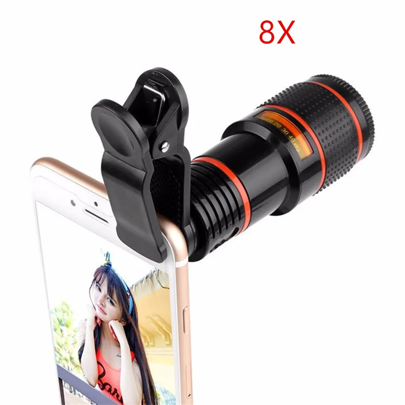 8x 12x зажим для объектива мобильного телефона оптический длиннофокусный объектив HD объектив для смартфонов для iPhone X Xs MAX XR 8 для samsung S8 S9 - Цвет: 8X